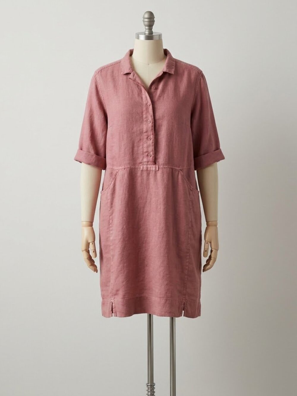 Poetry Rose-Mauve Linen Button Front Tunic Dress Women’s Size 12